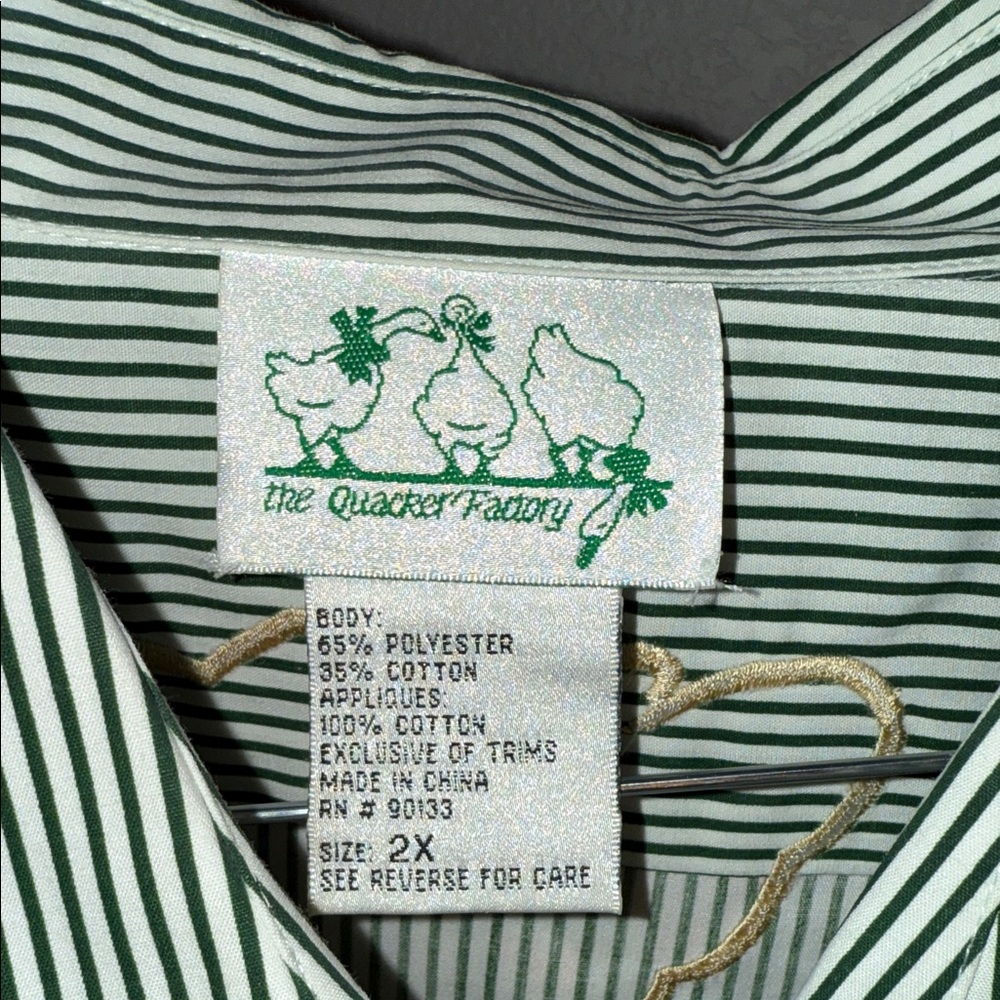 Vintage Quaker Factory Striped button down fairy core Shirt with quilted look 2x - Picture 4 of 11